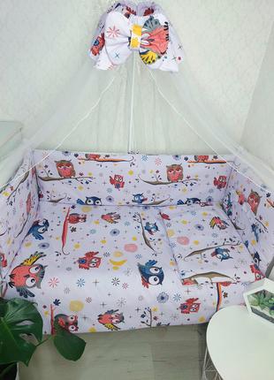 Постельное бельё для детской кроватки с узором "Совы" в сирене...
