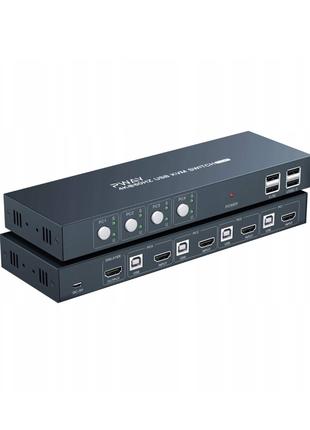 Б/у KVM-перемикач PWAY, 2 порти HDMI, 4 концентратори USB 2.0,...