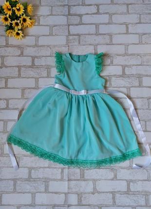 Нарядное платье на девочку мятное бирюзовое зеленое