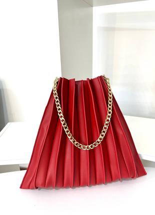Жіноча сумка червона сумка гармошка сумочка на ланцюжку