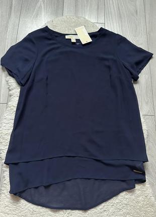Блуза футболка асимметричная синяя бренд шифоновая легкая