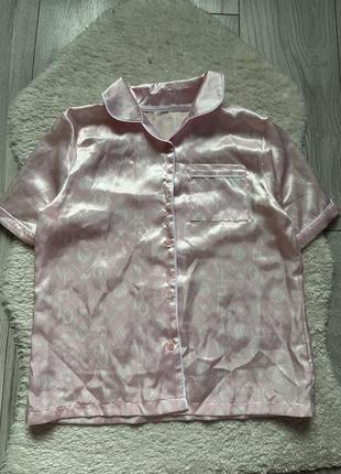 Рубашка атласная для сна дома пижама с надписями принт