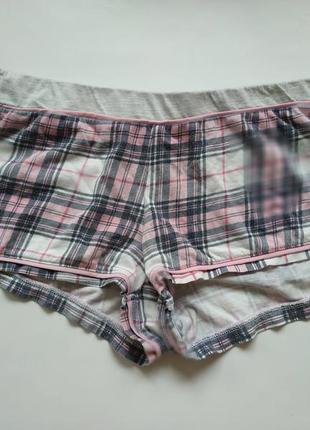 Пижамные домашние шорты шорти клетчастые серые розовые в клетк...