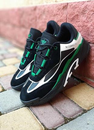 Adidas niteball иие черные с зеленым кроссовки мужские кожаные...