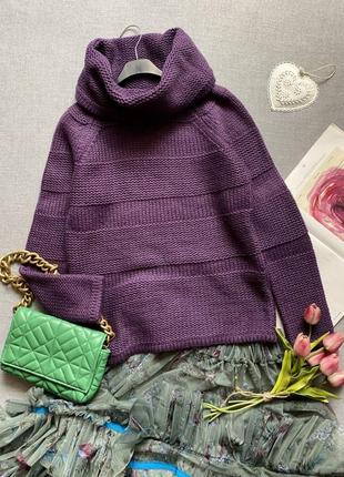 Полушерстяной лиловый, фиолетовый, свитер, с широким горлом, s...