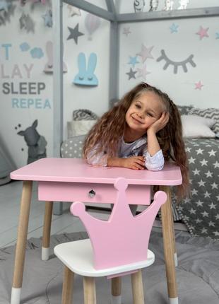 Детский столик и стульчик розовый. Столик с ящиком для каранда...