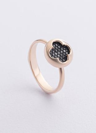 Золотое кольцо "Клевер" с черными бриллиантами 241181622