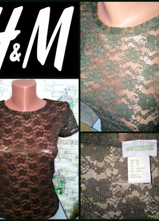 Красивая кружевная блуза цвета хаки oт h&m made in cambodia, 💯...
