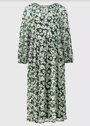 Сукня жіноча чорна зелена біла квіткова принт міді комбінація