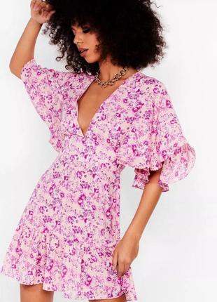 Платье женское розовое цветочный принт мини