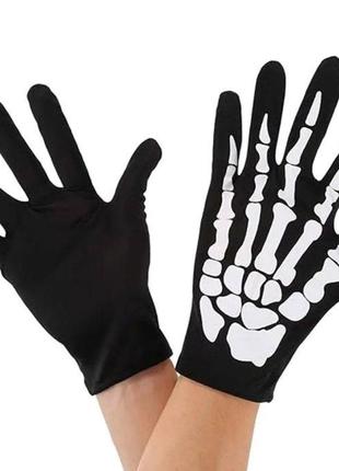 Перчатки для мото черные с костями скелет