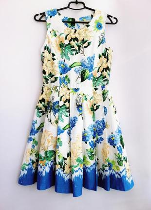 Платье женское белое синее бежевое цветочный принт короткое