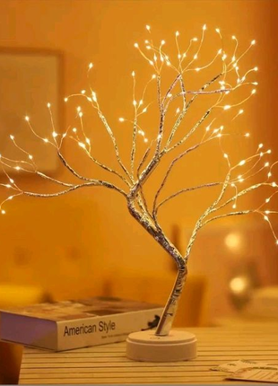Настільний лед світильник дерево бонсай сріблястого кольору