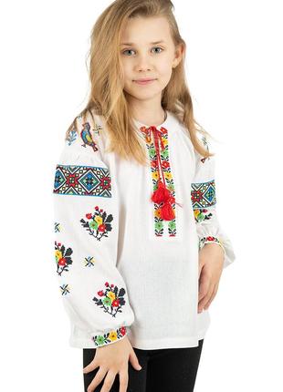 Вышиванка на девочку льняная блуза белая с длинным рукавом