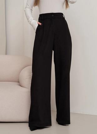 Черные широкие брюки палаццо из эко-замши, размер L
