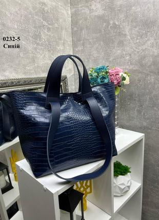 Женская стильная и качественная сумка из эко кожи синяя рептилия