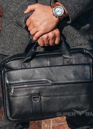 Шкіряна чорна чоловіча сумка-портфель для документів MK39848