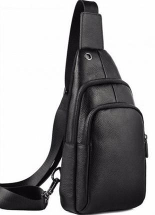 Кожаная мужская черная сумка слинг TIDING BAG A25F-512-1A