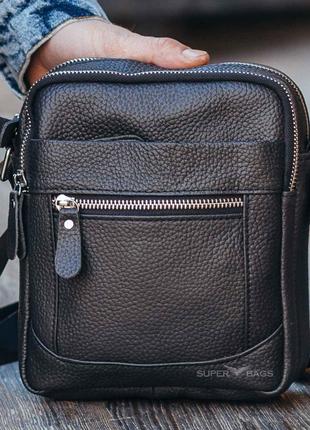 Кожаная мужская черная сумка через плечо Tiding Bag LA3314-1BL