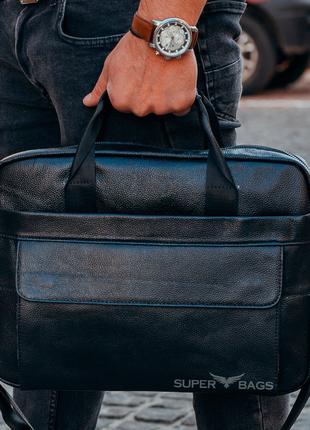 Кожаная мужская черная сумка для ноутбука Tiding Bag RD-23134