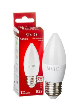LED лампа Е27 С37 6W теплая белая 3000К SIVIO