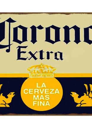 Винтажная металлическая табличка Corona Extra RESTEQ 30х20 см....
