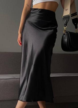 Невероятная роскошная юбка-миди из атласа черная атласная юбка...