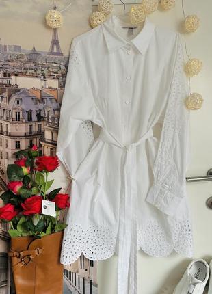 Белоснежное платье рубашка вышивка узор хлопок