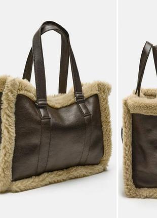 Zara сумка-шоппер из искусственной овчины