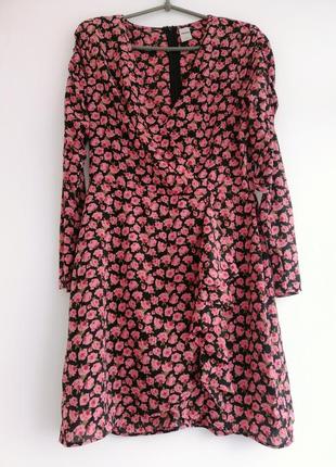Платье женское розовое чёрное цветочный принт