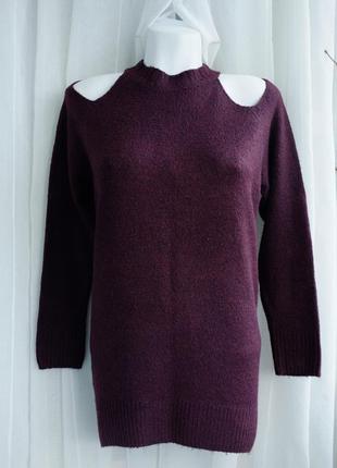 Бордовый свитер с открытыми плечами, размер m