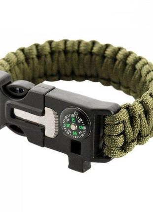 PARACORD БРАСЛІТ З ВІСКОРЕМ, КОМПАСОМ ТА СВИСТКОМ ОЛИВА /\