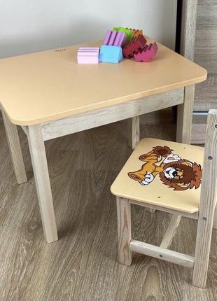 Детский столик с ящиком и стульчик желтый львёнок. Для рисован...