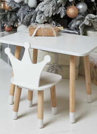 Прямоугольный стол и стуль детский белая корона. Столик для иг...