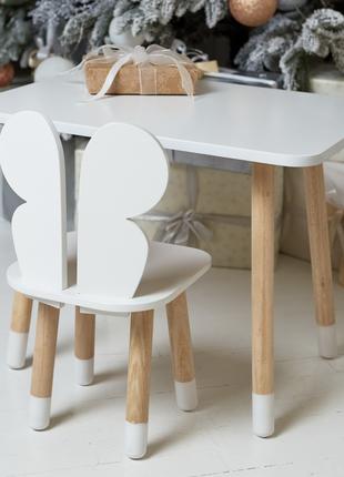 Прямоугольный стол и стул детский бабочка белоснежный. Столик ...