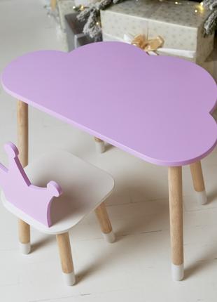 Стол тучка и стул коронка фиолетовый детский. Столик для еды, ...