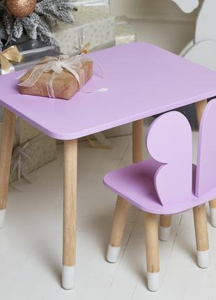 Детский фиолетовый прямоугольный стол и стул бабочка. Детский ...