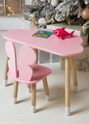 Стол тучка и стул детский розовая бабочка. Столик для уроков, ...