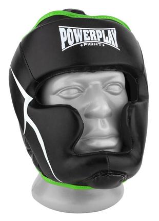 Боксерський шолом тренувальний powerplay 3100 pu чорно-зелений l