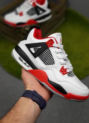 Nike air jordan 4 білі з червоним кросівки чоловічі найк джорд...