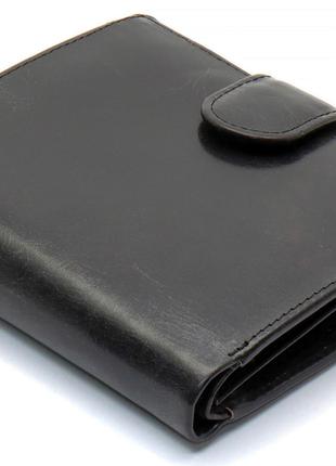 Черное портмоне для документов с фиксацией из гладкой натураль...