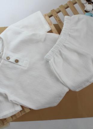 Дитячий мусліновий костюм ( футболка+шорти) Білий