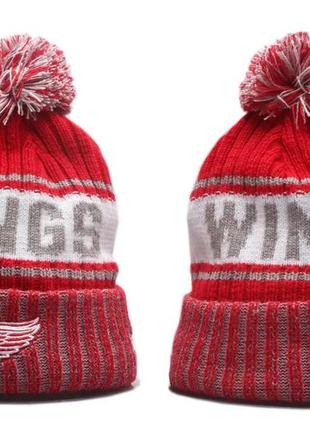 В'язані зимові шапки з логотипами nhl detroit red wings