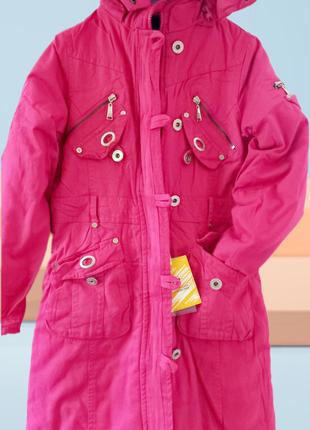 Куртка длинная пальто на девочку розовая - 140 146 152