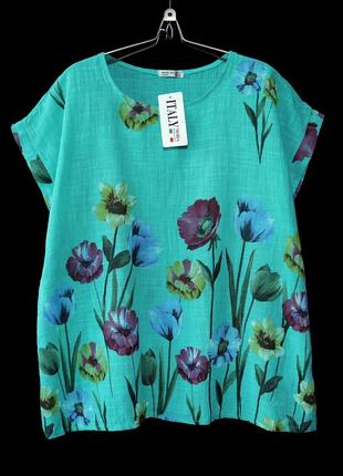 Красивая хлопковая блузка в цветах, made in italy р.16-18