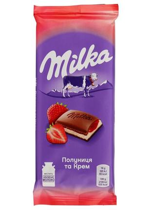 Шоколад молочный milka клубника и крем, 90 г