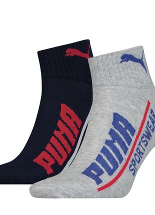 Шкарпетки Puma MEN LOGO QUARTER 2P темно-синій, сірий Чол 39-42