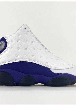 Чоловічі кросівки Nike Air Jordan 13 White Violet, білі шкірян...
