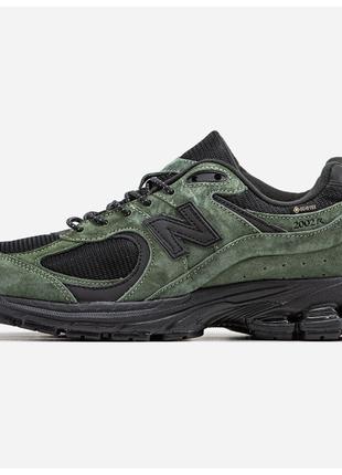 Мужские кроссовки New Balance 2002R Green Black, зелёные замше...