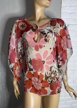 Оригинальная полупрозрачная блузка блузка -кимоно в цветочный ...